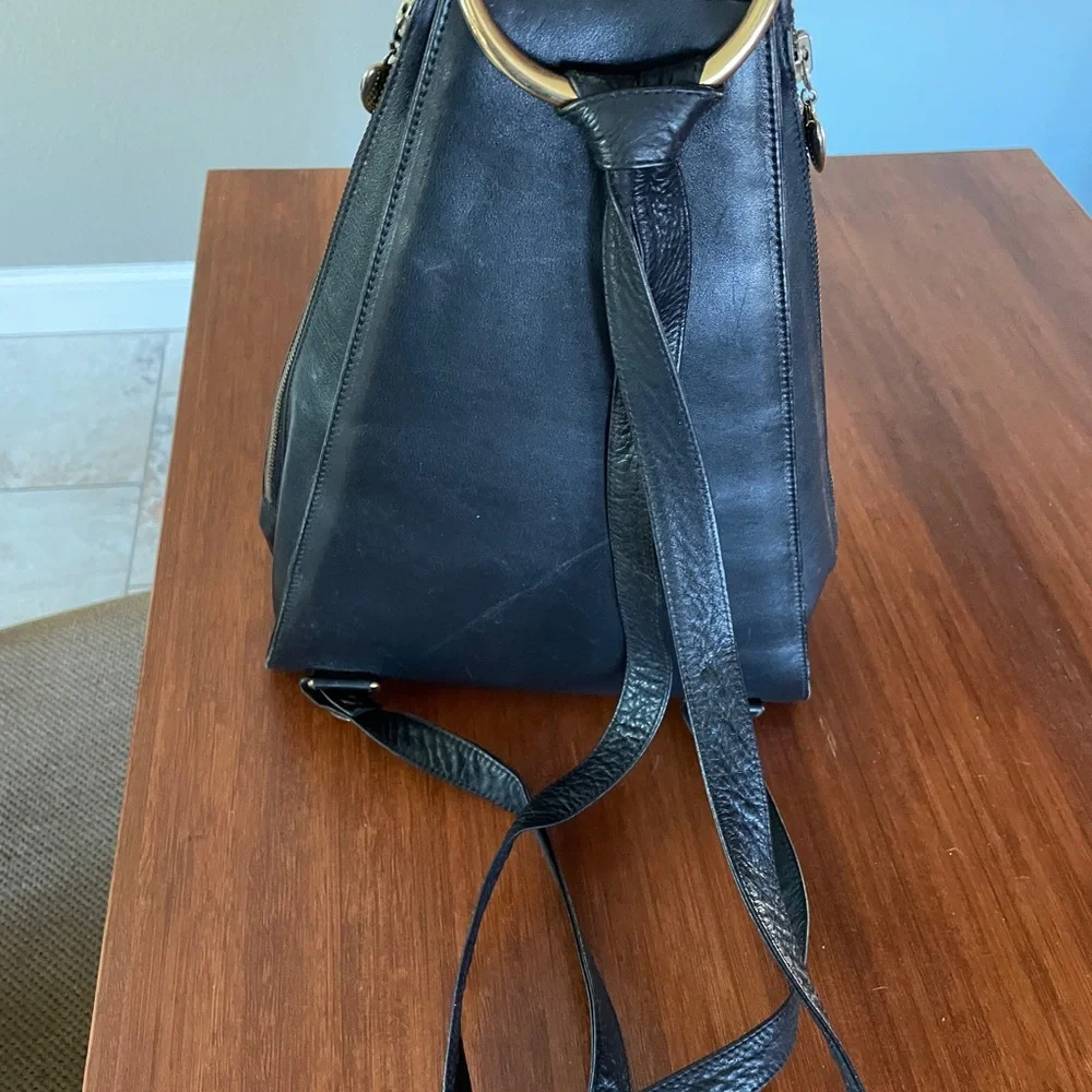 Black hard leather backpack handbag purse /backpack style